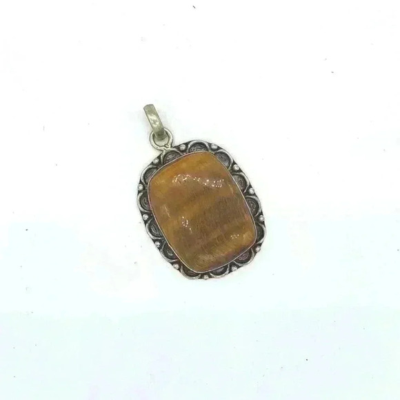 Tiger Eye (Tiger's Eye) Pendant 925 Sterling Silver Plated - Picture 1 of 2